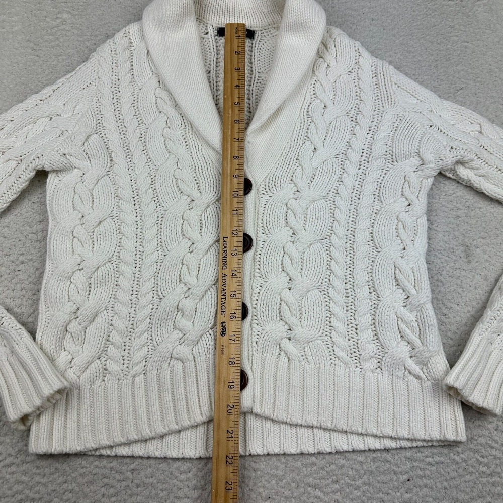 Lands End Cable Knit Sweater Womens XS Button Front Fishermen Cardigan Cowl Neck - Picture 7 of 10